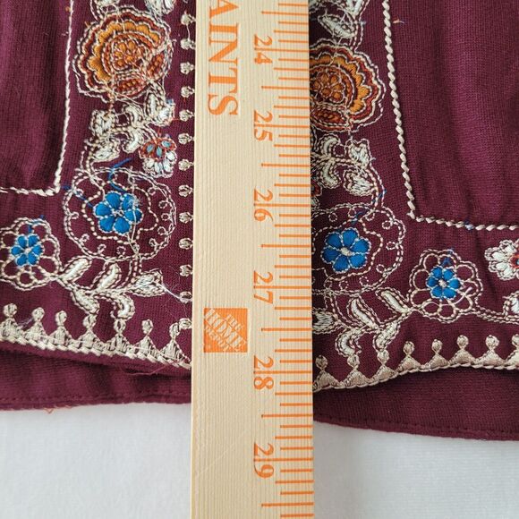 Soft Surroundings Womens Cardigan Sweater Size Large Maroon Embroidered Fleece - Picture 11 of 11
